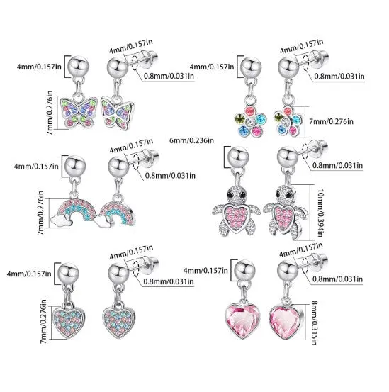Children's, Teens' and Mothers' Earrings:  Hypoallergenic Surgical Steel Pink CZ Heart Dangles with Screw Backs (Copy)