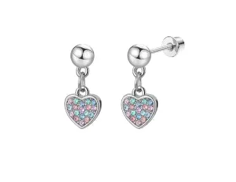 Children's, Teens' and Mothers' Earrings:  Hypoallergenic Surgical Steel Pink CZ Heart Dangles with Screw Backs (Copy)
