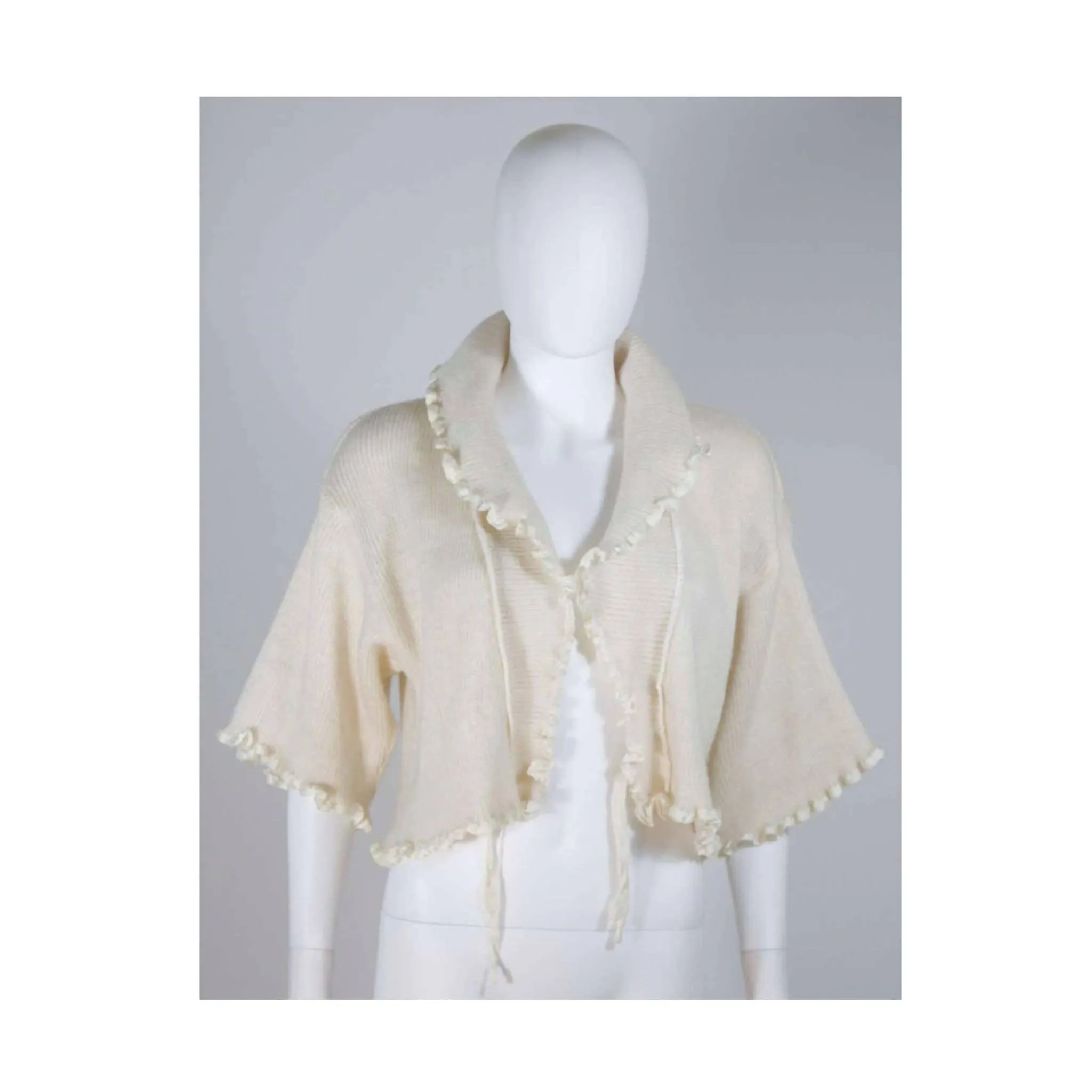 CHRISTIAN DIOR Cashmere Tie Front Sweater with Ruffled Edges | Size 6