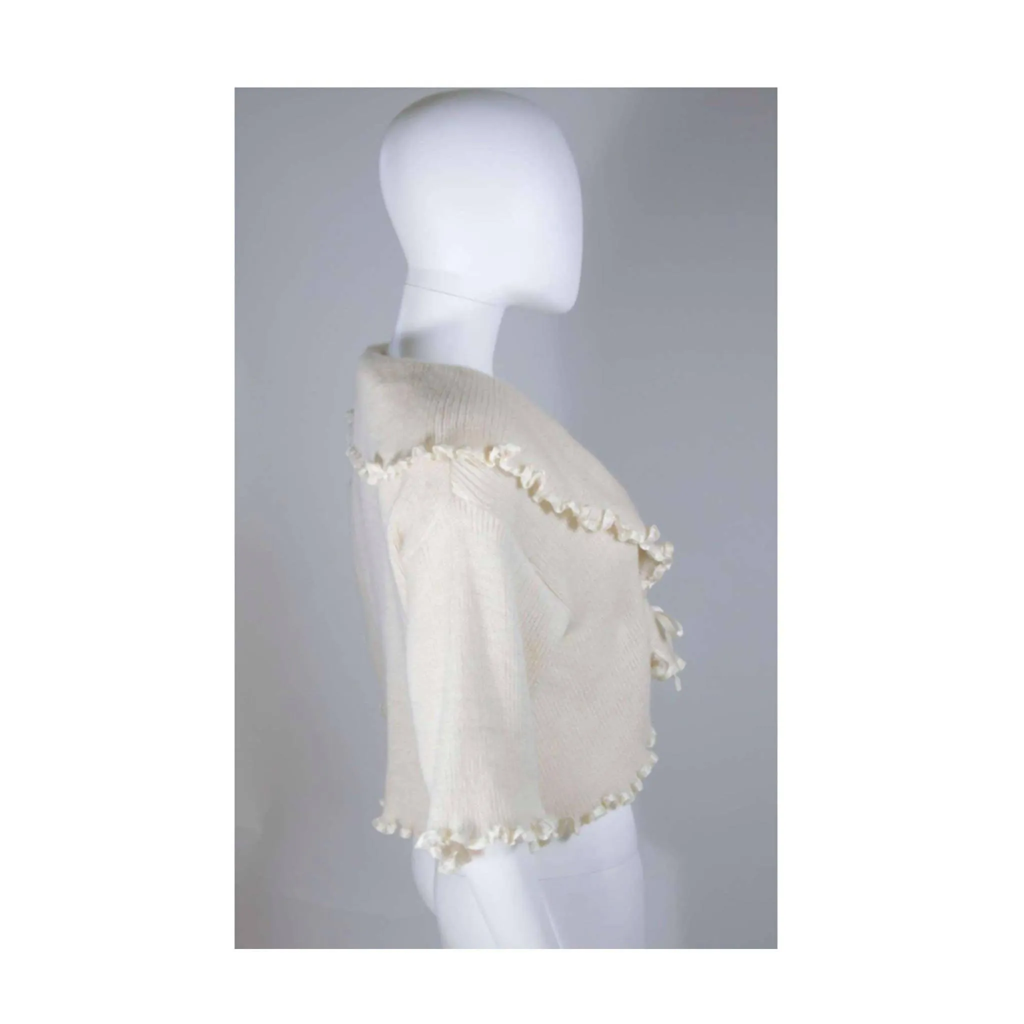 CHRISTIAN DIOR Cashmere Tie Front Sweater with Ruffled Edges | Size 6