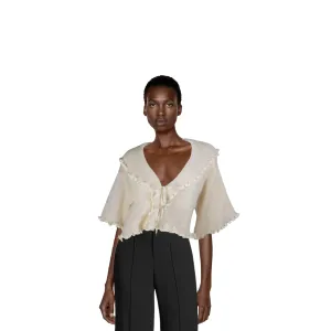 CHRISTIAN DIOR Cashmere Tie Front Sweater with Ruffled Edges | Size 6
