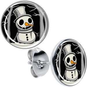 Christmas Holiday Spooky Snowman Stud Earrings