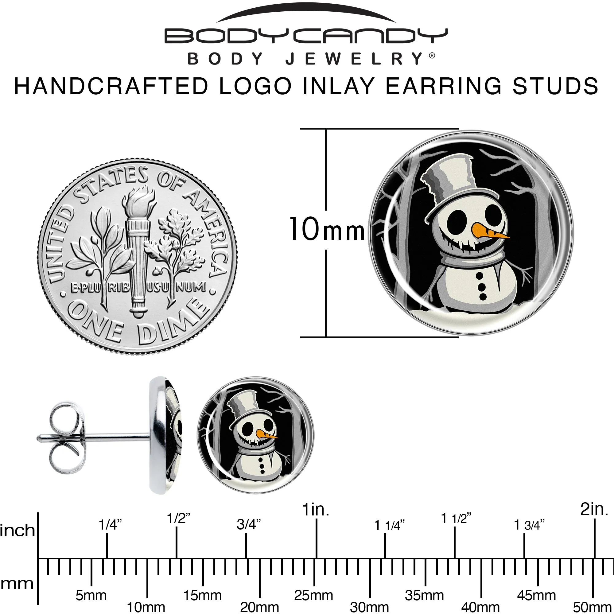 Christmas Holiday Spooky Snowman Stud Earrings