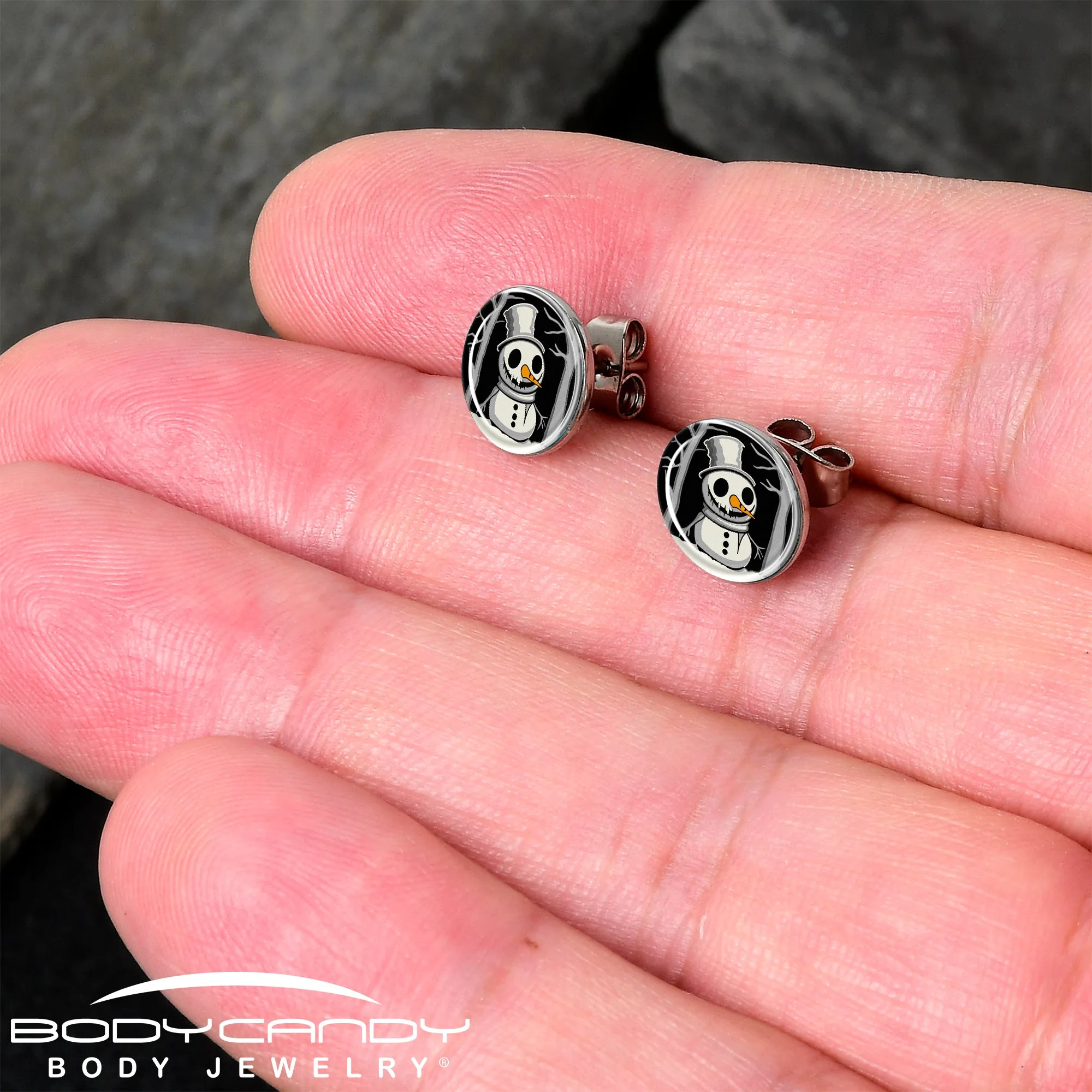 Christmas Holiday Spooky Snowman Stud Earrings