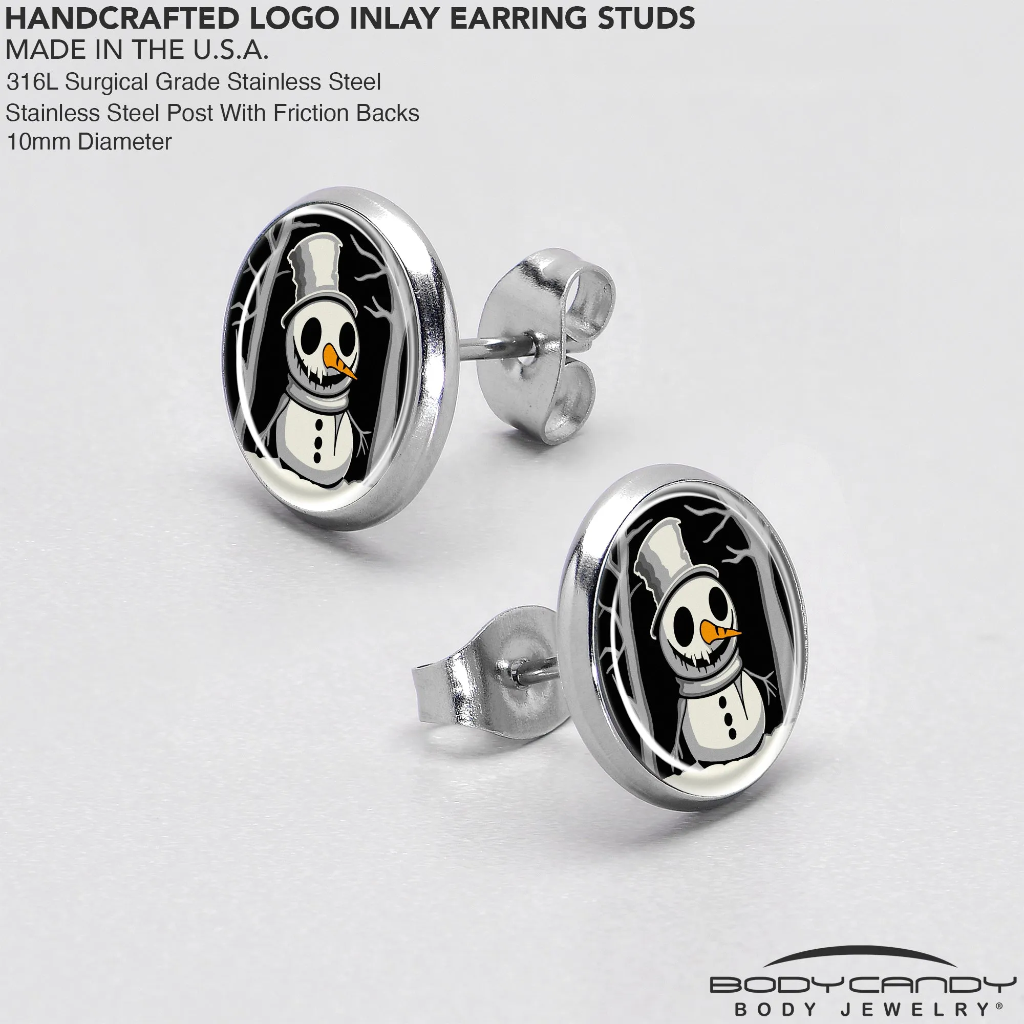 Christmas Holiday Spooky Snowman Stud Earrings