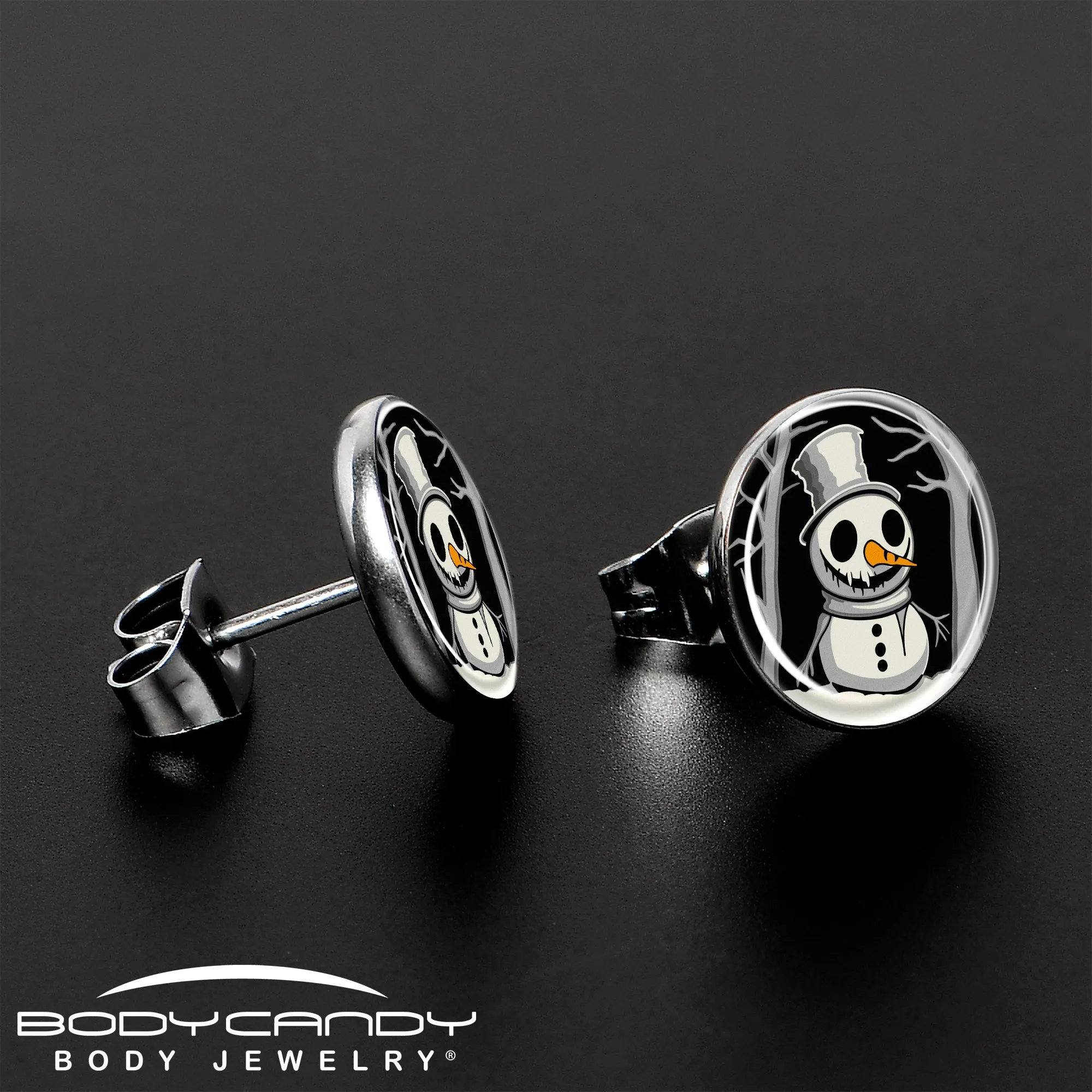 Christmas Holiday Spooky Snowman Stud Earrings