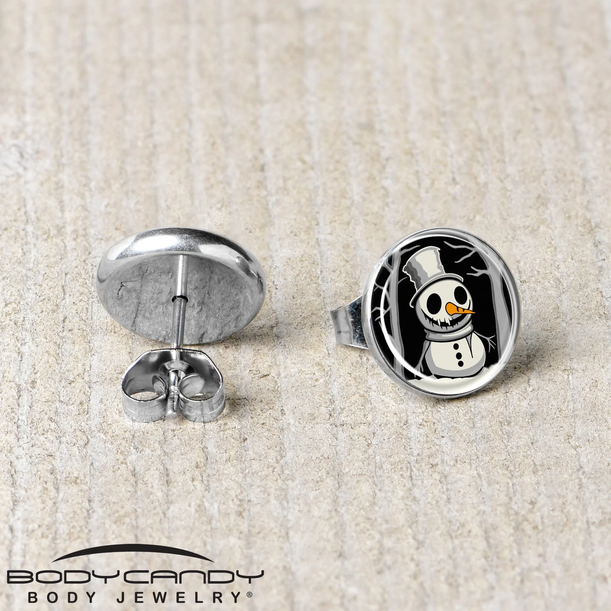 Christmas Holiday Spooky Snowman Stud Earrings