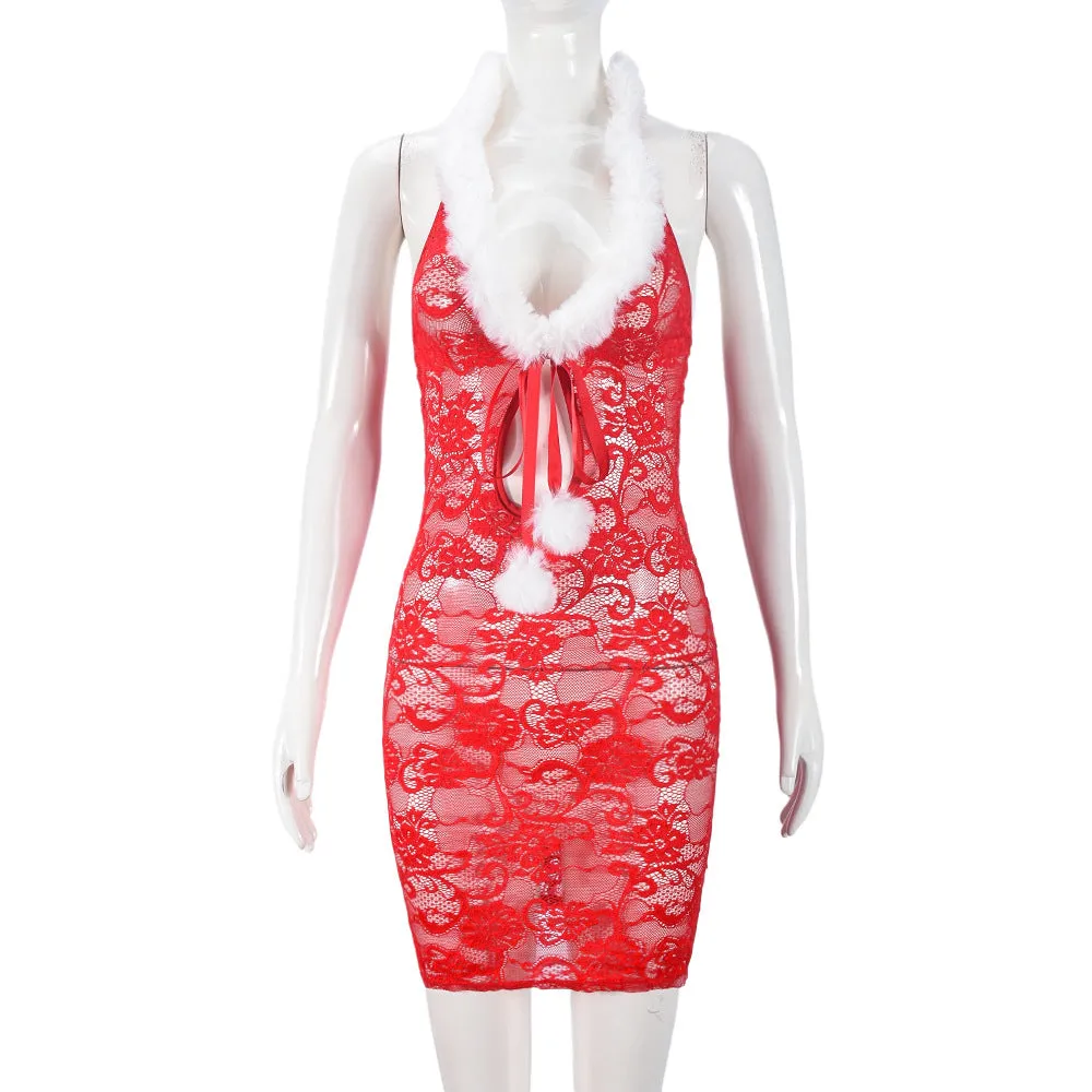 Christmas Low Cut Bodycon Mini Dress