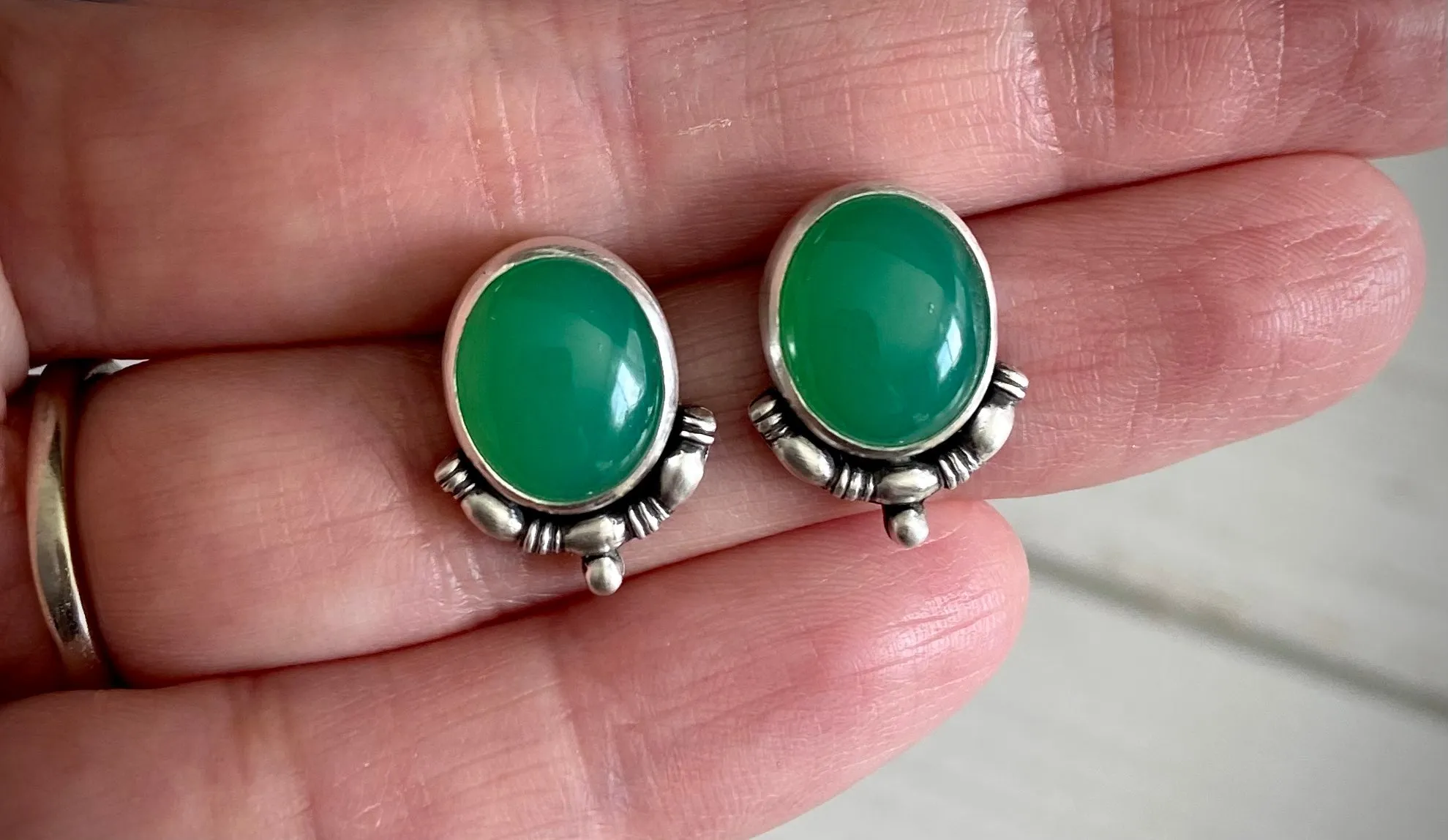 Chrysoprase Studs