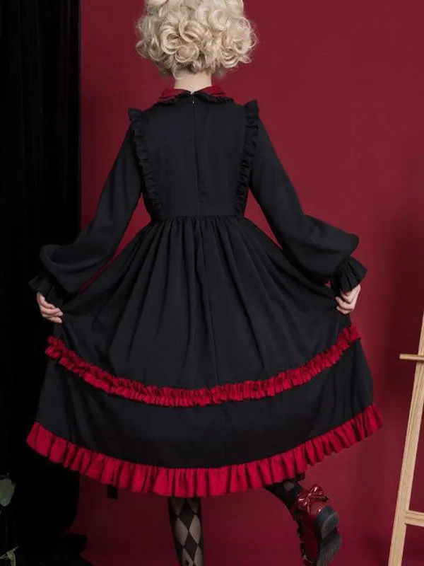 Classic Lolita OP Dress Bow Ruffles Two Tone Lolita One Piece Dresses