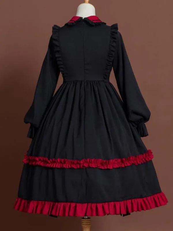 Classic Lolita OP Dress Bow Ruffles Two Tone Lolita One Piece Dresses