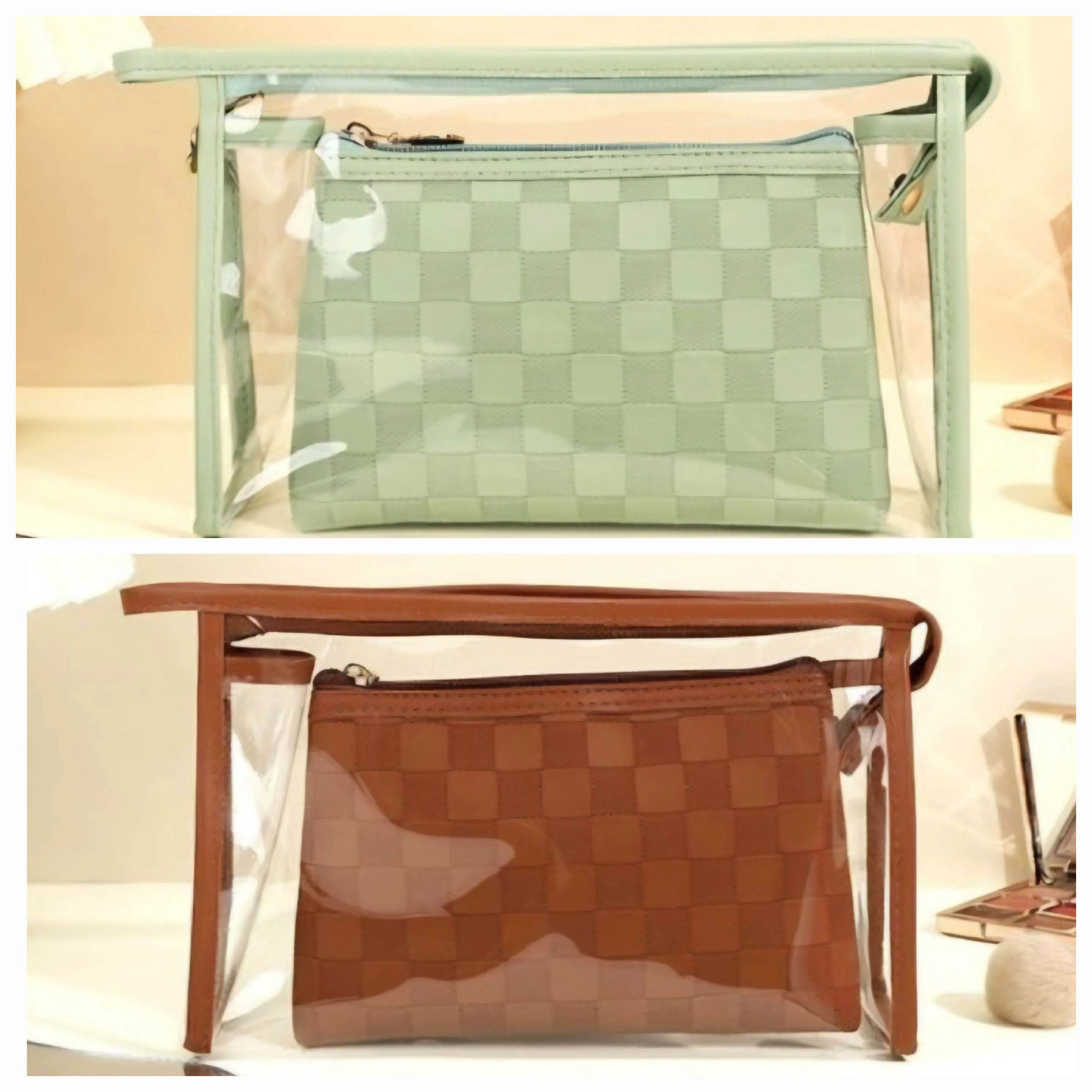 CLEAR CHECKERED TRAVEL POUCH SET (multi)
