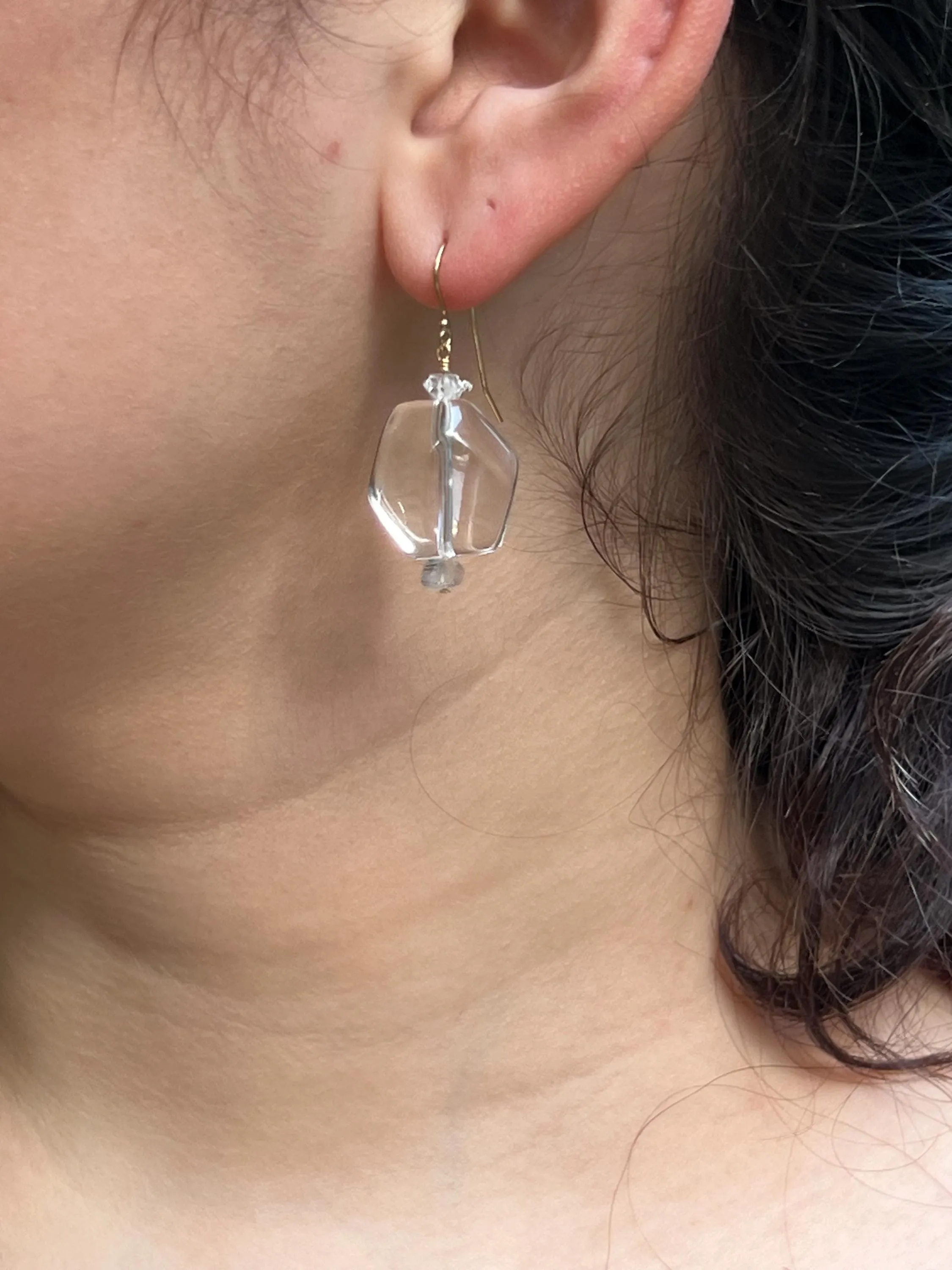 Clear Quartz Drop Earrings with Herkimer Diamond Accents, Gemstone Earrings, Gift for Her, Boho Style, Handmade, Everyday Earrings