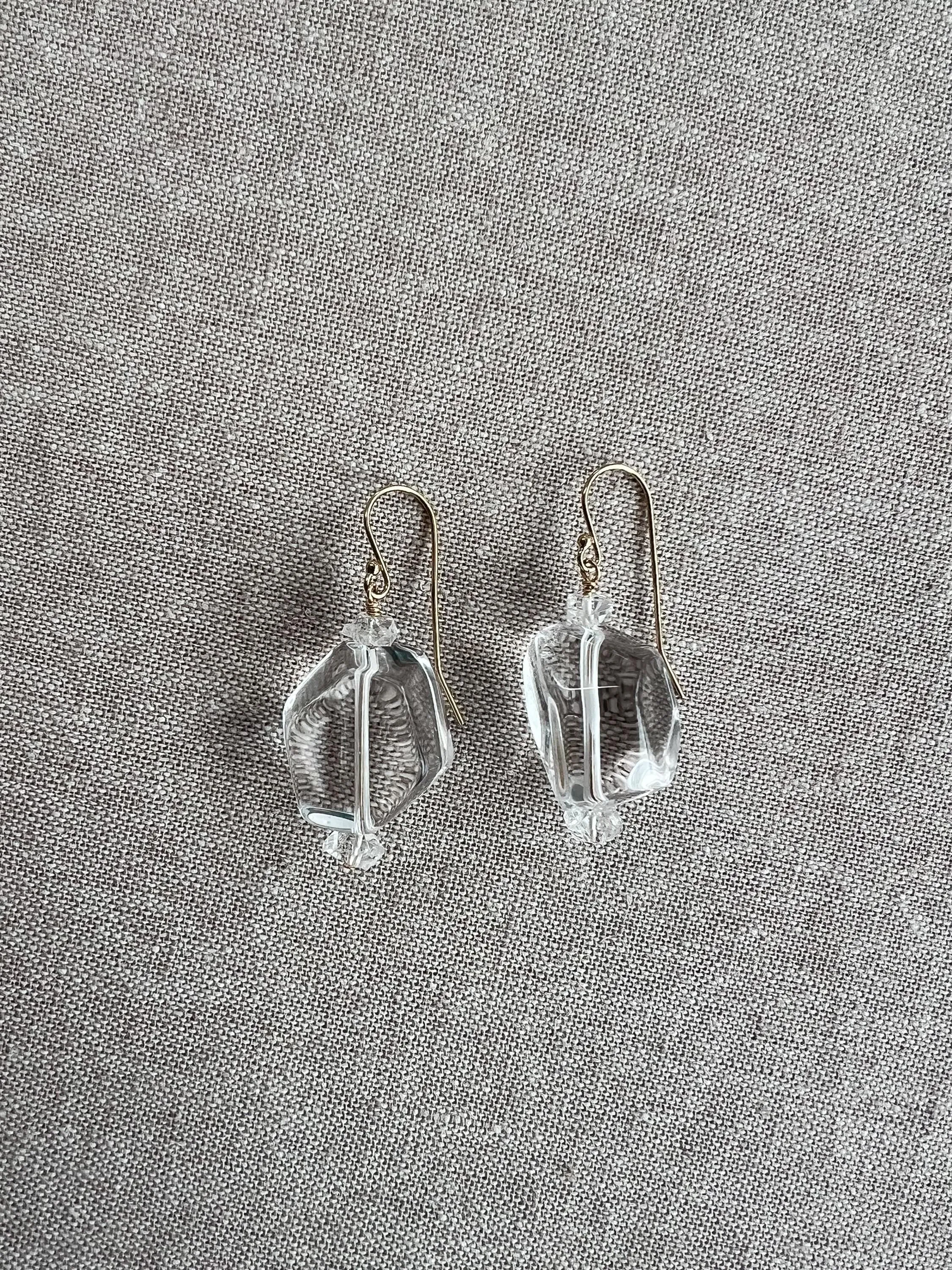 Clear Quartz Drop Earrings with Herkimer Diamond Accents, Gemstone Earrings, Gift for Her, Boho Style, Handmade, Everyday Earrings