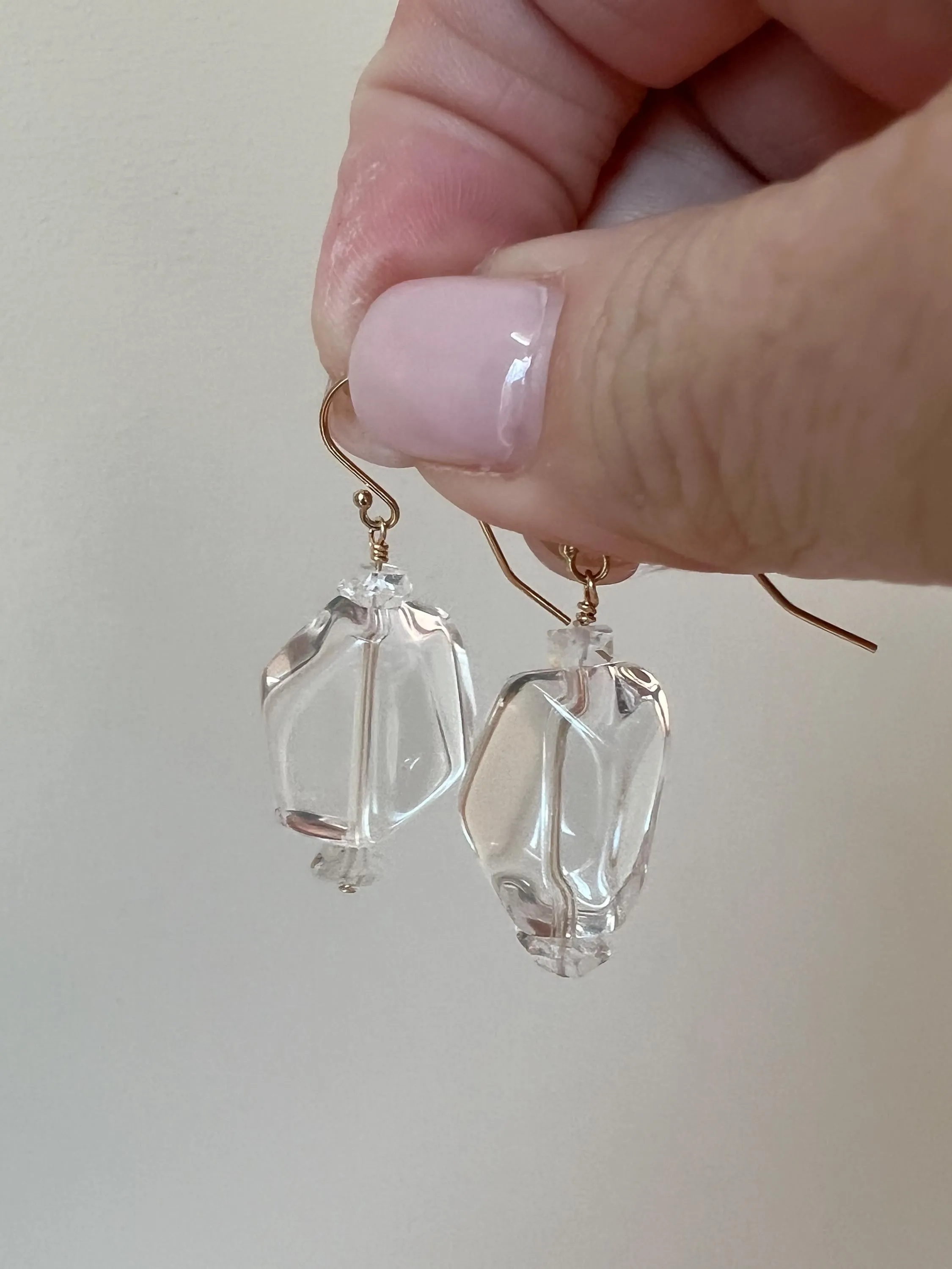 Clear Quartz Drop Earrings with Herkimer Diamond Accents, Gemstone Earrings, Gift for Her, Boho Style, Handmade, Everyday Earrings