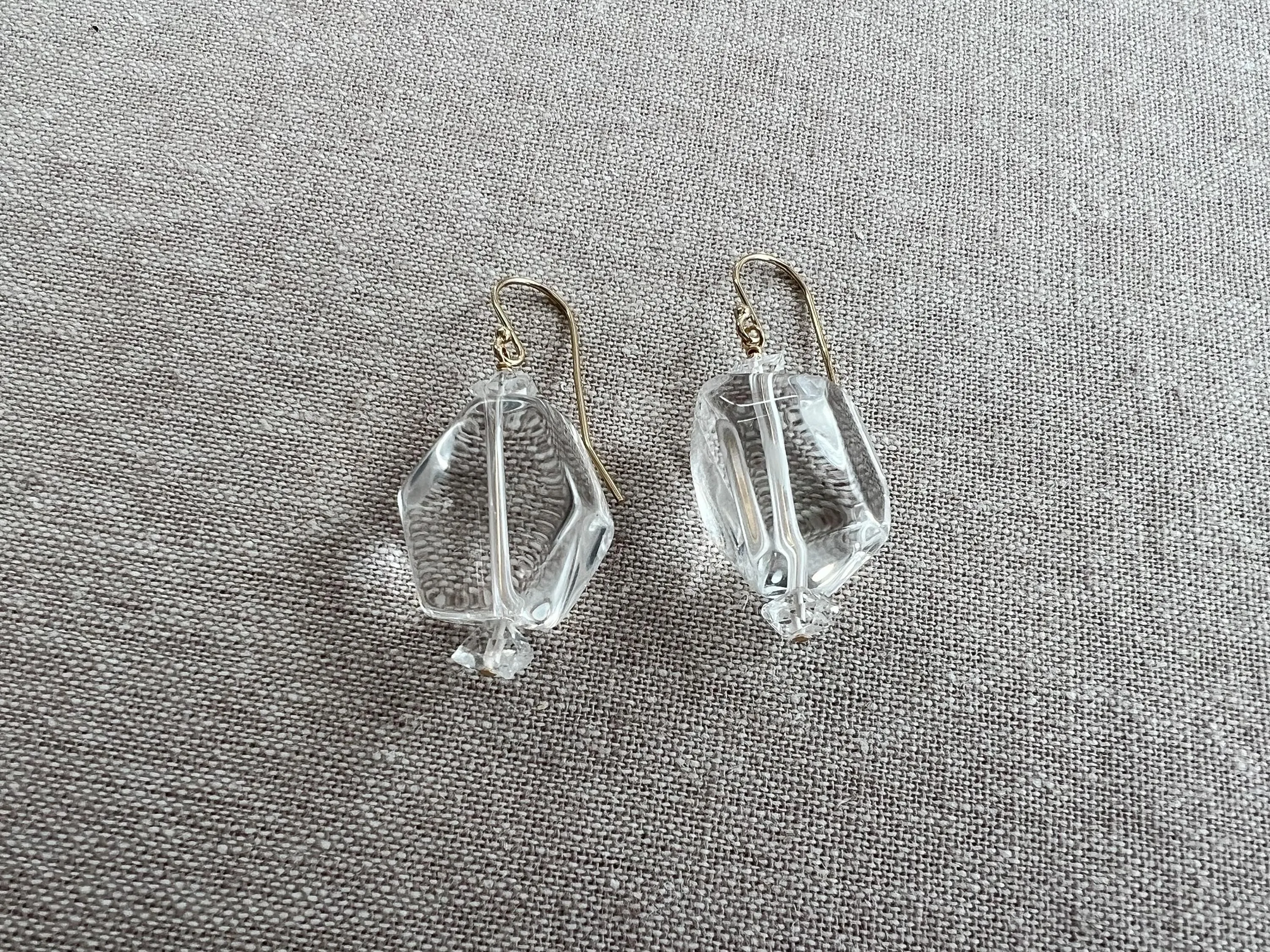 Clear Quartz Drop Earrings with Herkimer Diamond Accents, Gemstone Earrings, Gift for Her, Boho Style, Handmade, Everyday Earrings
