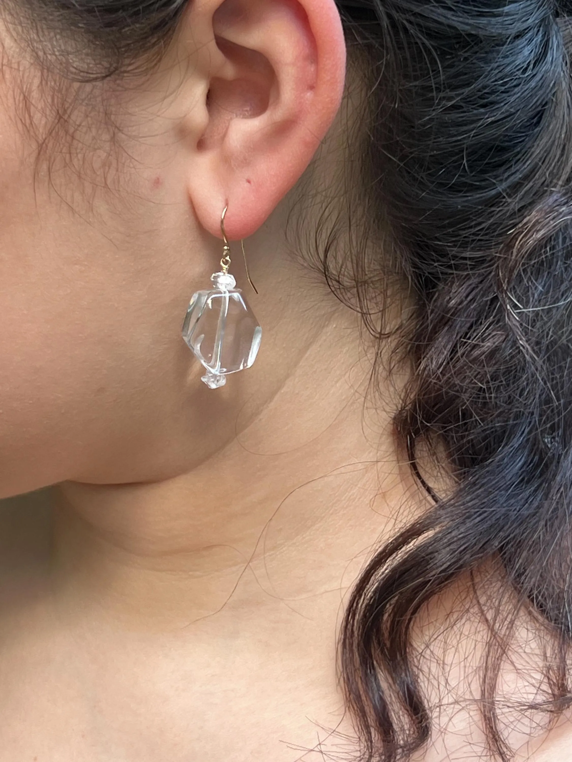 Clear Quartz Drop Earrings with Herkimer Diamond Accents, Gemstone Earrings, Gift for Her, Boho Style, Handmade, Everyday Earrings