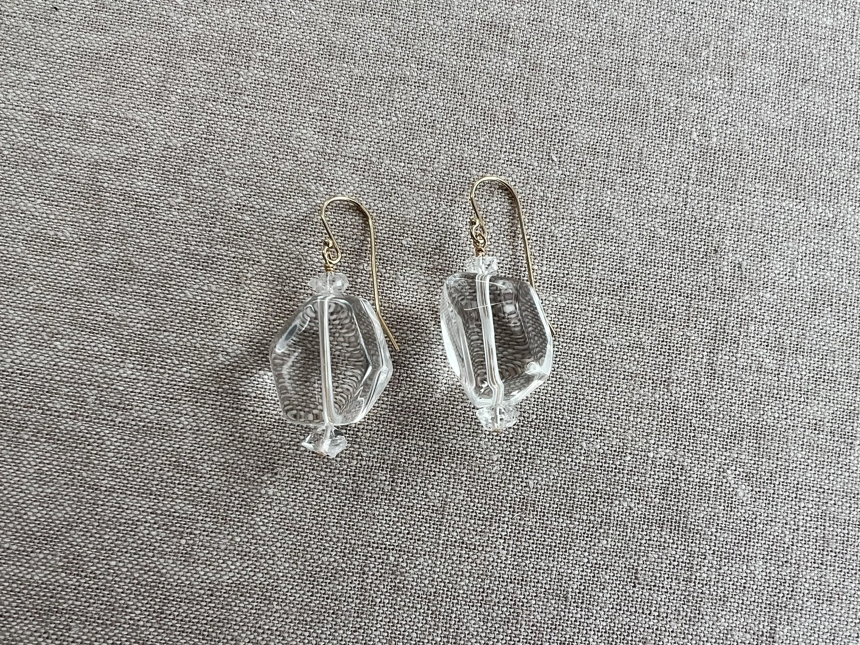 Clear Quartz Drop Earrings with Herkimer Diamond Accents, Gemstone Earrings, Gift for Her, Boho Style, Handmade, Everyday Earrings