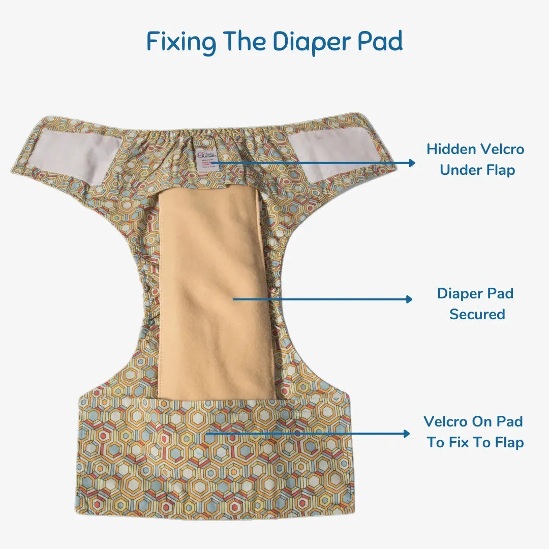 Cloth Diaper | Honeycomb | Velcro Closure | Wrap On Style | With 2 Diaper Pads Free