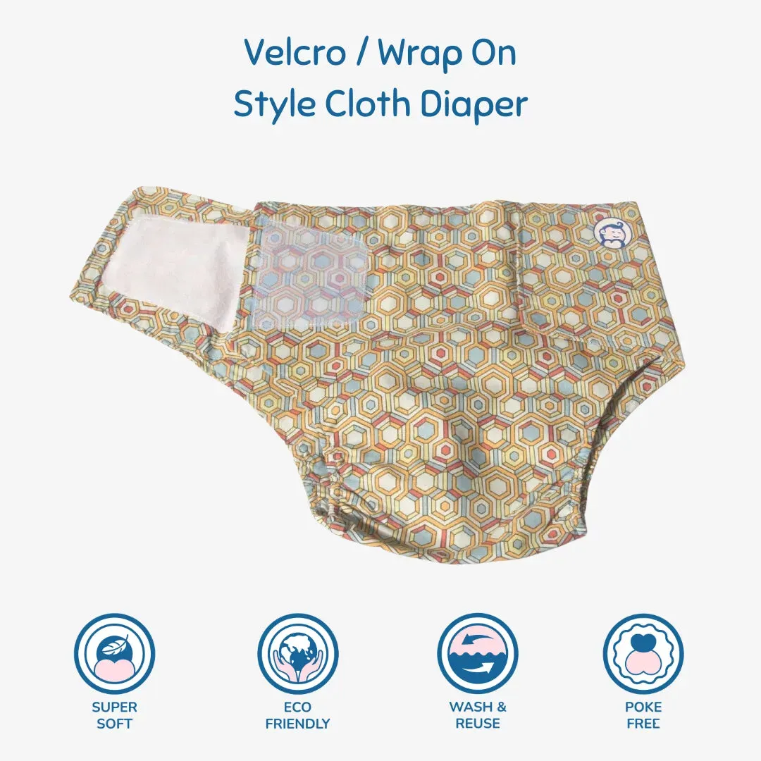 Cloth Diaper | Honeycomb | Velcro Closure | Wrap On Style | With 2 Diaper Pads Free