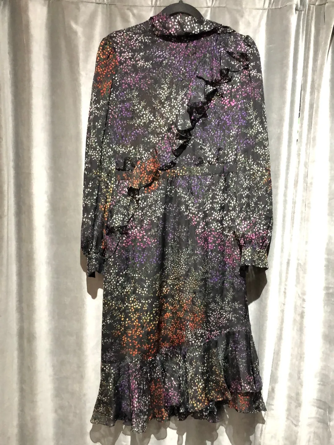CO Long Sleeve Mock Neck Black Dress with Flowers Maxi