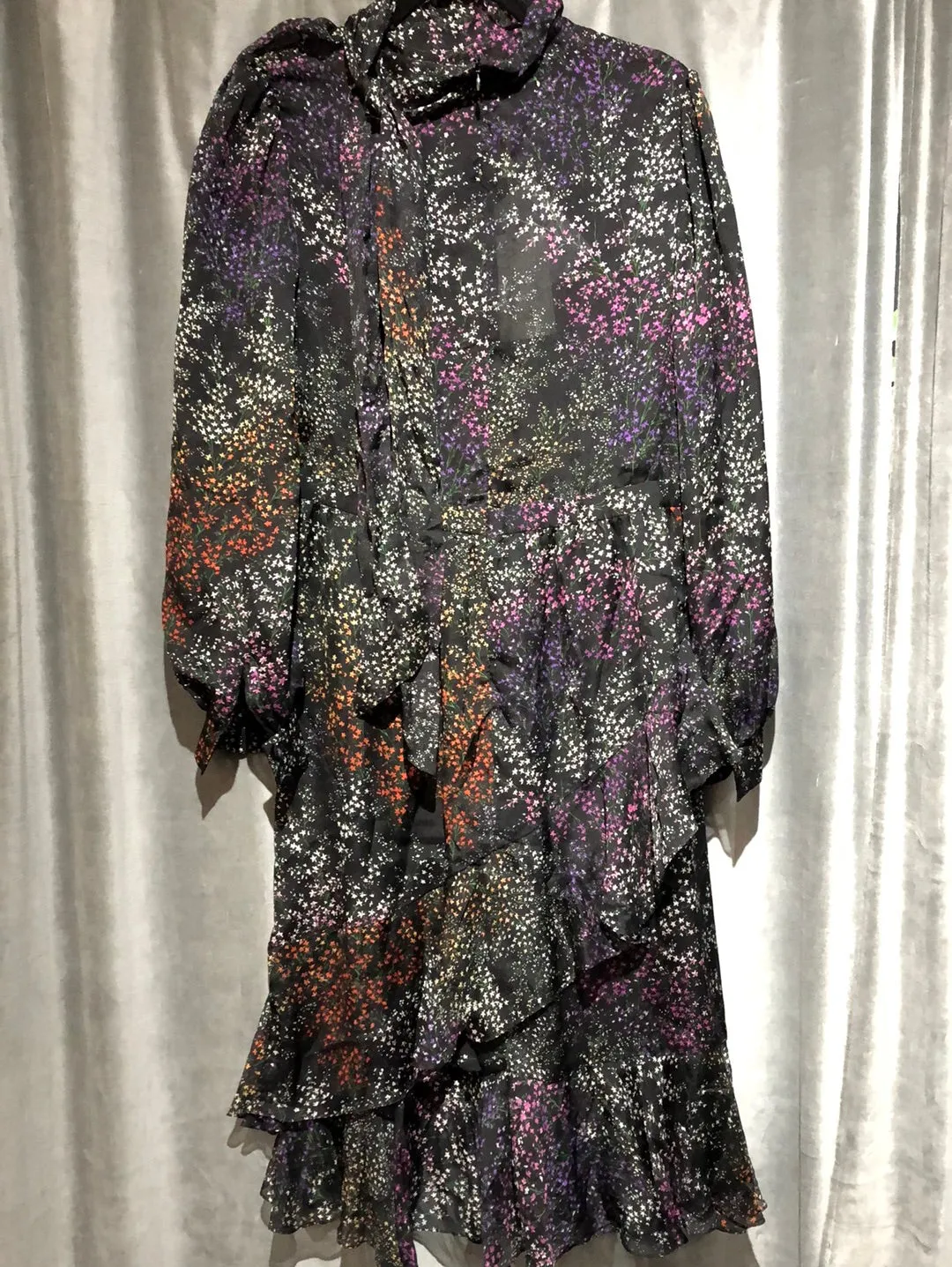 CO Long Sleeve Mock Neck Black Dress with Flowers Maxi