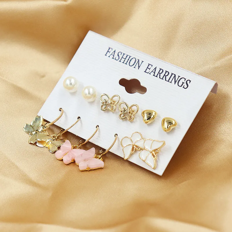 Combo Of 12 Pair Butterfly Studs and Hoop Earrings