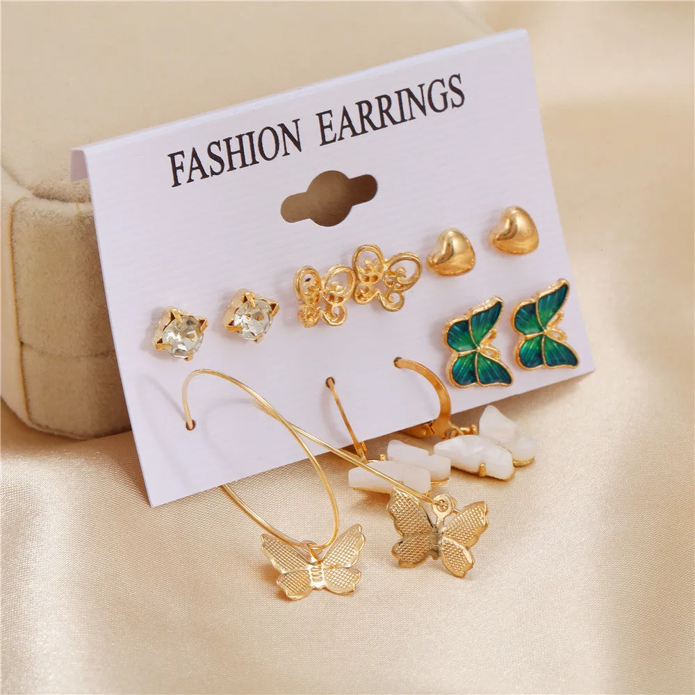 Combo Of 12 Pair Butterfly Studs and Hoop Earrings