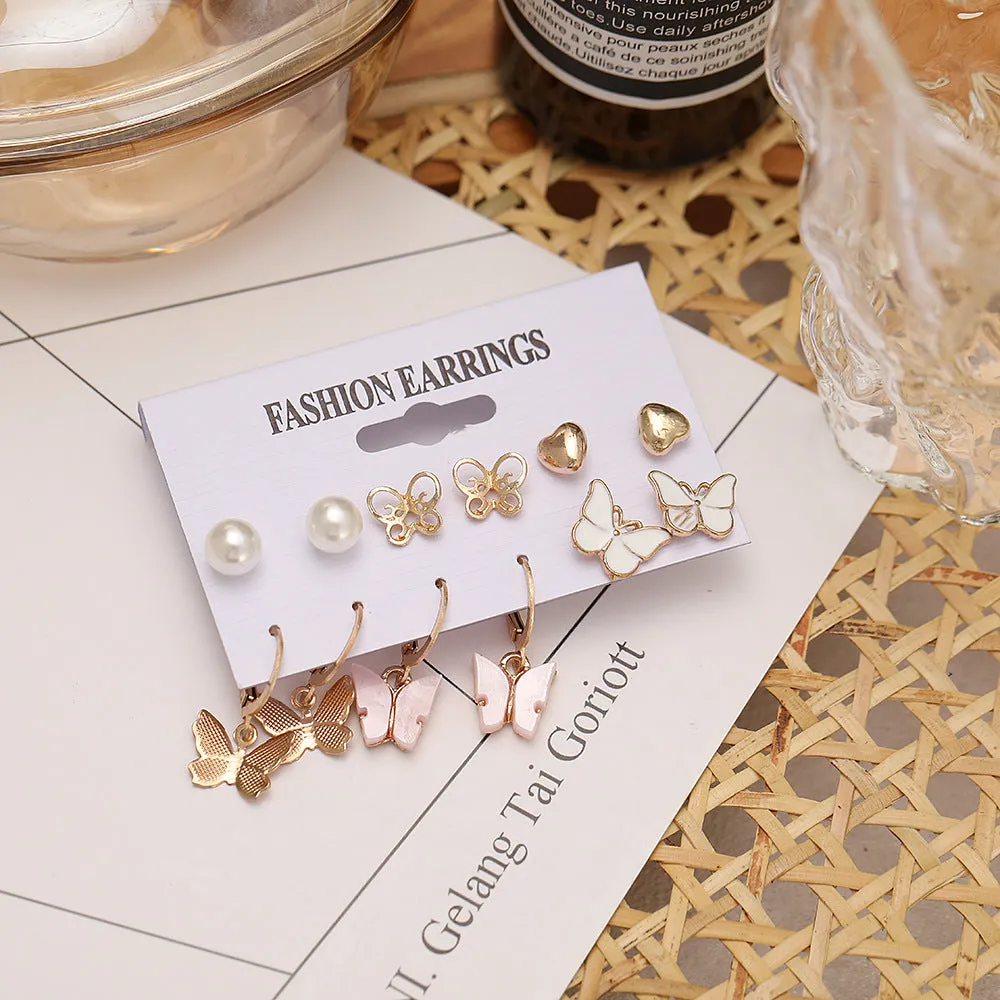 Combo Of 12 Pair Butterfly Studs and Hoop Earrings