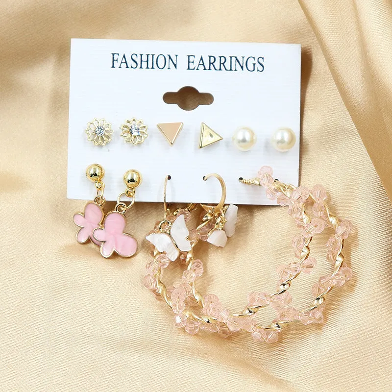 Combo Of 12 Pair Pearl Studs And Butterfly Hoop Earrings