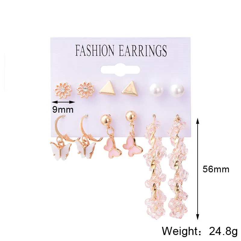 Combo Of 12 Pair Pearl Studs And Butterfly Hoop Earrings