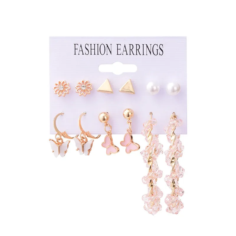 Combo Of 12 Pair Pearl Studs And Butterfly Hoop Earrings