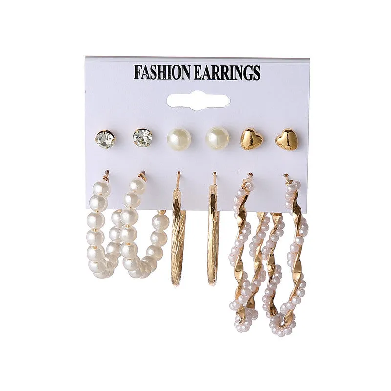 Combo Of 12 Pair Pearl Studs And Butterfly Hoop Earrings