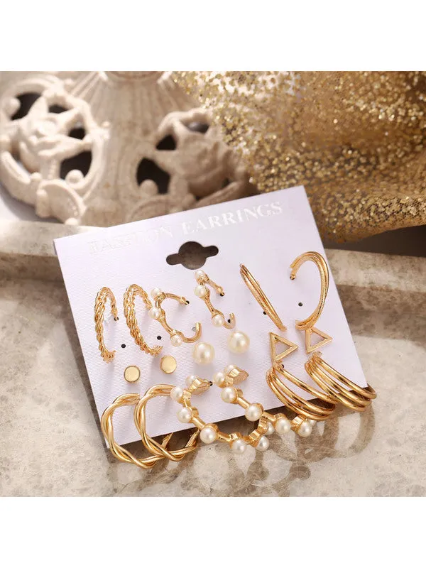 Combo of 15 Pair Pearl Crystal Heart Studs & Hoop Earrings