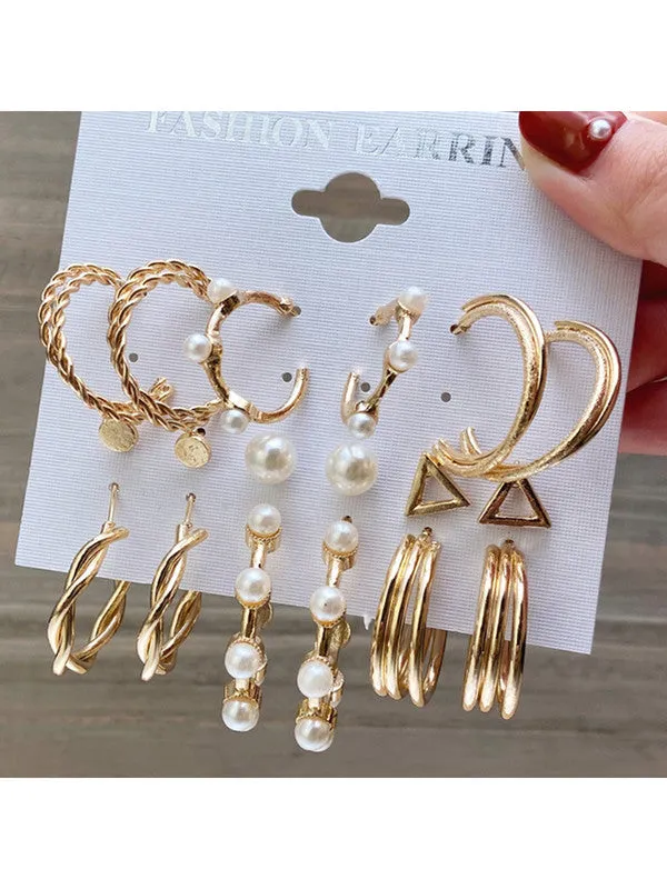 Combo of 15 Pair Pearl Crystal Heart Studs & Hoop Earrings