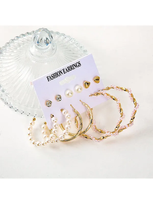 Combo of 15 Pair Pearl Crystal Heart Studs & Hoop Earrings