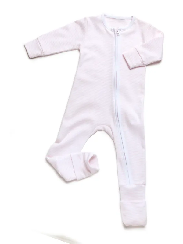 Convertible 2-Way Zip Striped Pima Footie Pajama | Lt Pink Stripe