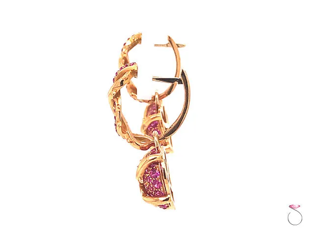 Convertible Hoop Dangle Heart Drop Pink Sapphire Earrings
