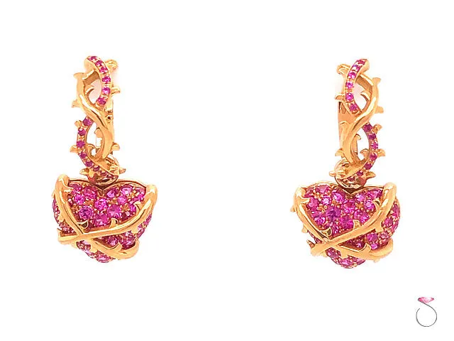 Convertible Hoop Dangle Heart Drop Pink Sapphire Earrings