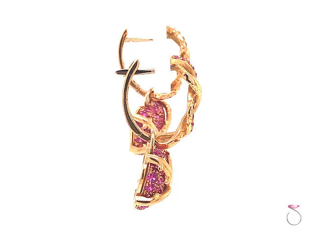 Convertible Hoop Dangle Heart Drop Pink Sapphire Earrings
