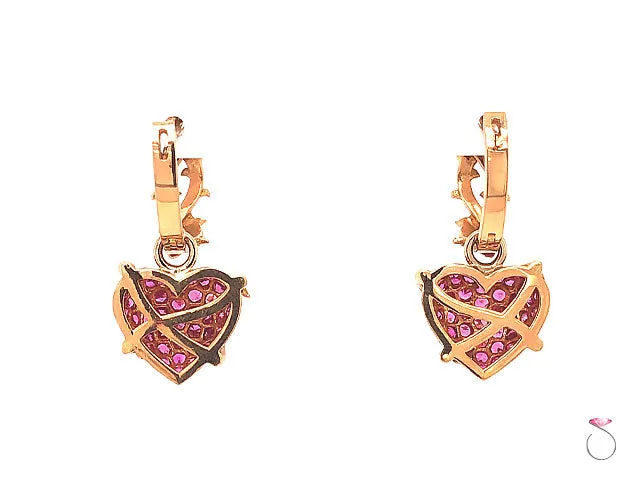 Convertible Hoop Dangle Heart Drop Pink Sapphire Earrings