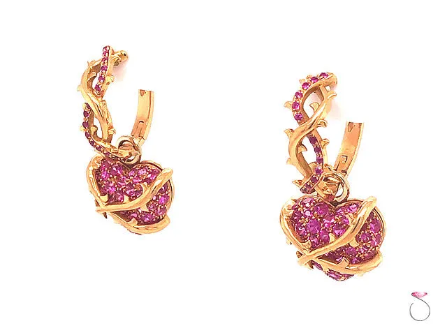 Convertible Hoop Dangle Heart Drop Pink Sapphire Earrings