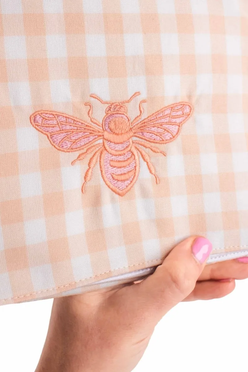 Coral Gingham Bee Baby Changing Mat