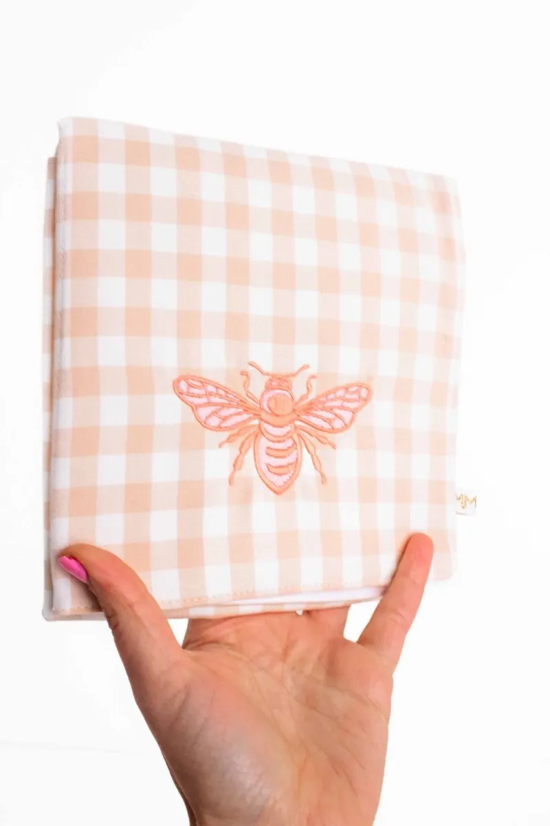 Coral Gingham Bee Baby Changing Mat