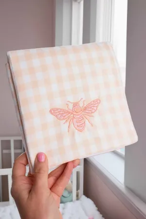 Coral Gingham Bee Baby Changing Mat
