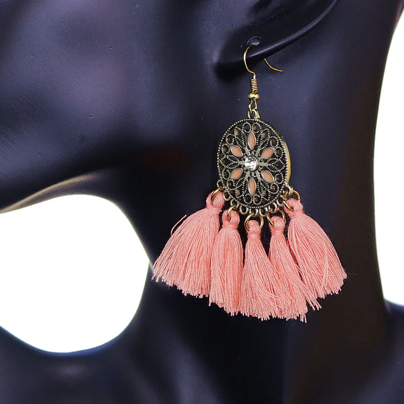 Coral Tassel Fringe Drop Earrings