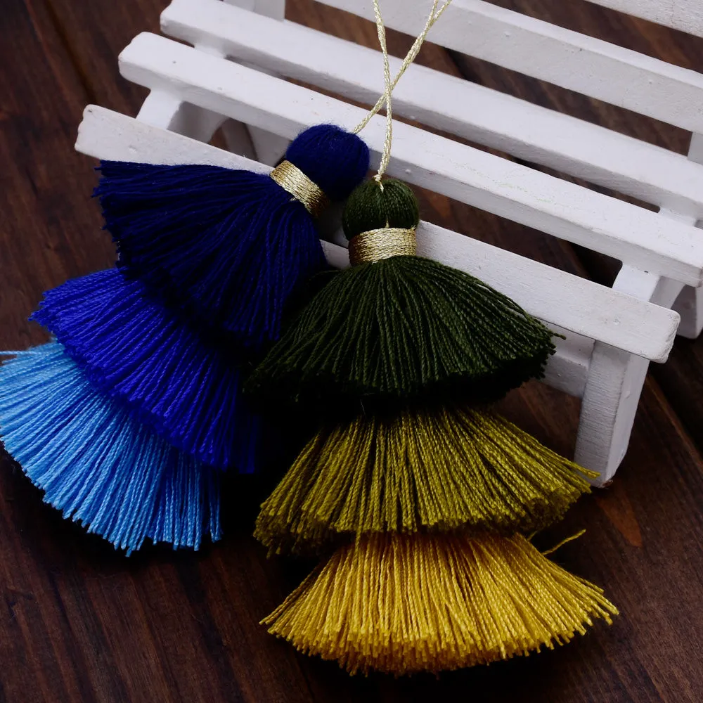 Cotton Tiered Tassel Three Tier Jewelry Tassels Quality Fashion Tassel Stack Necklace Earrings,2pcs/lot