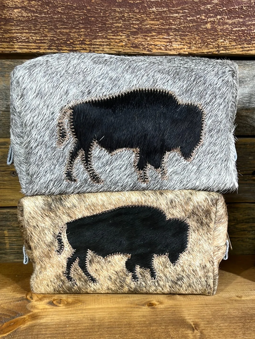Cowhide Buffalo & Horseshoe Make Up Bags