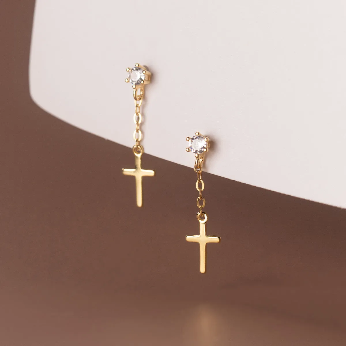 Cross Drop Studs Earrings- SS086