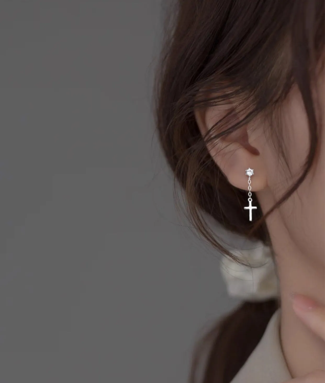 Cross Drop Studs Earrings- SS086